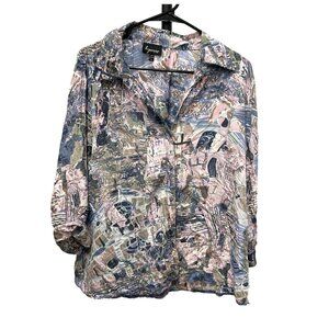 Vintage Lynne Ritchie Silk Blouse Large Abstract Artsy Pattern Top Sz L